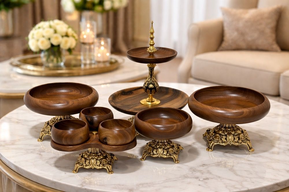 سرويس پذيرايي٥تيكه چوب گردوي تيره پايه آلومينيومA102
